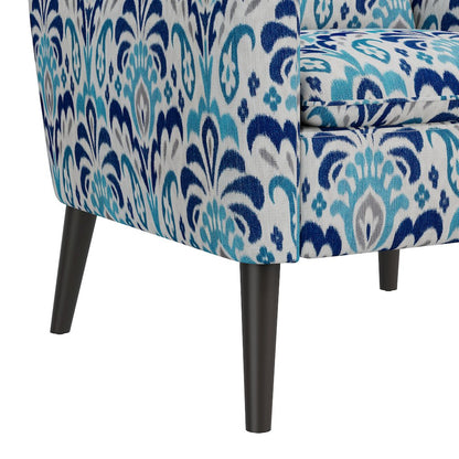 Mid-Century Modern Armchair in Cobalt Blue and Gray Damask