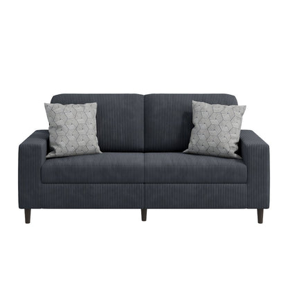 Small Space Sofa in Soft Comfy Charcoal Gray Corduroy Fabric