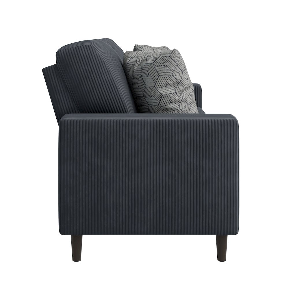 Small Space Sofa in Soft Comfy Charcoal Gray Corduroy Fabric