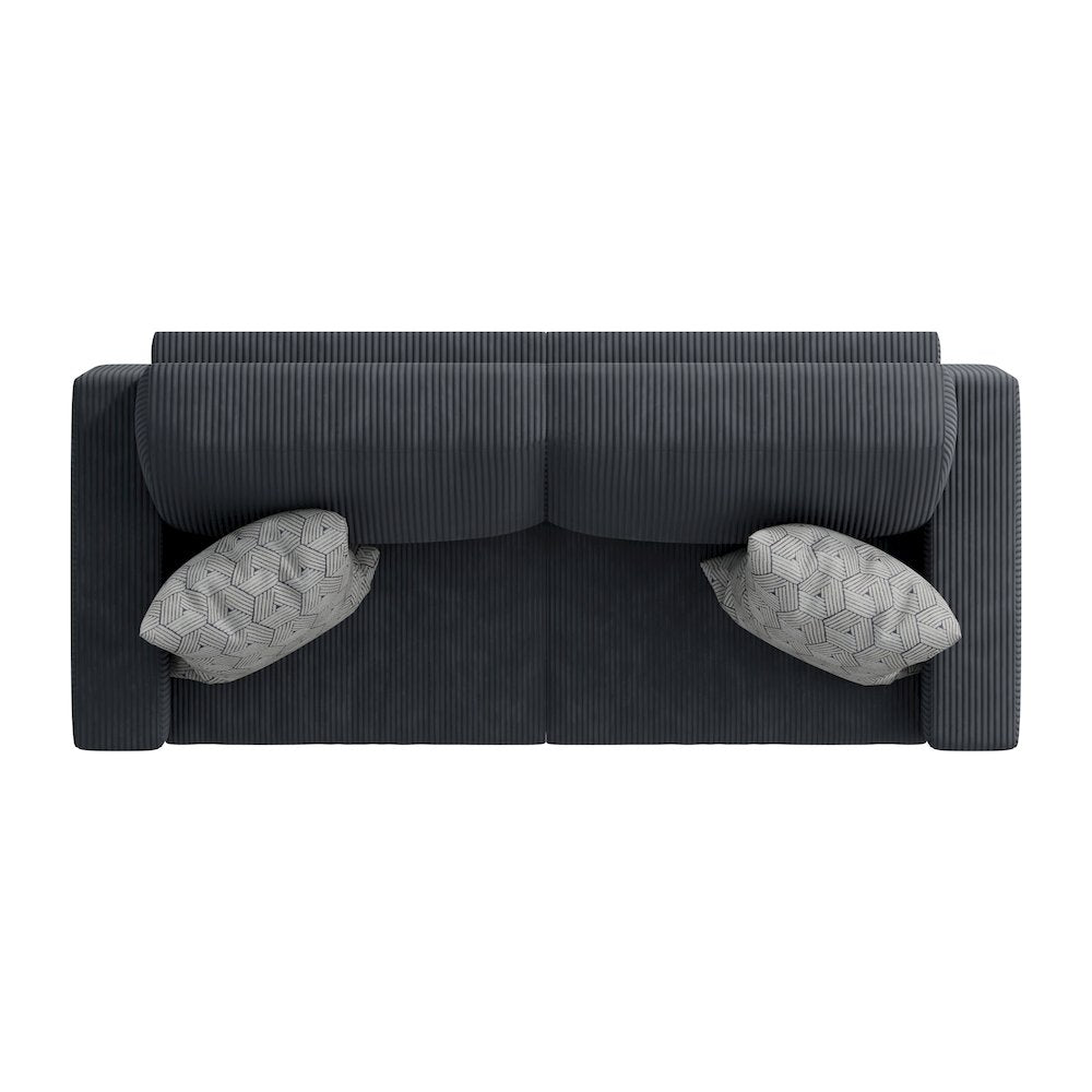 Small Space Sofa in Soft Comfy Charcoal Gray Corduroy Fabric