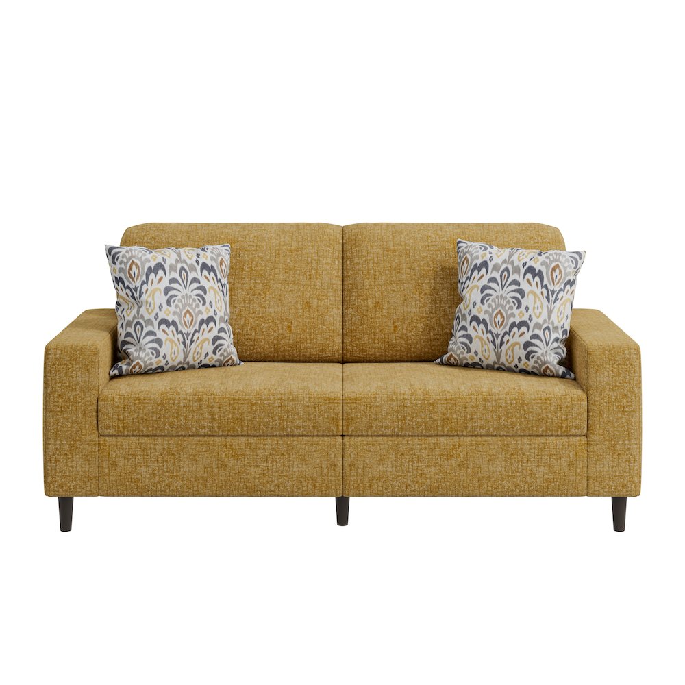 Small Space Sofa in Textured Mustard Yellow Chenille Fabric
