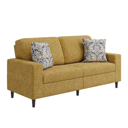 Small Space Sofa in Textured Mustard Yellow Chenille Fabric