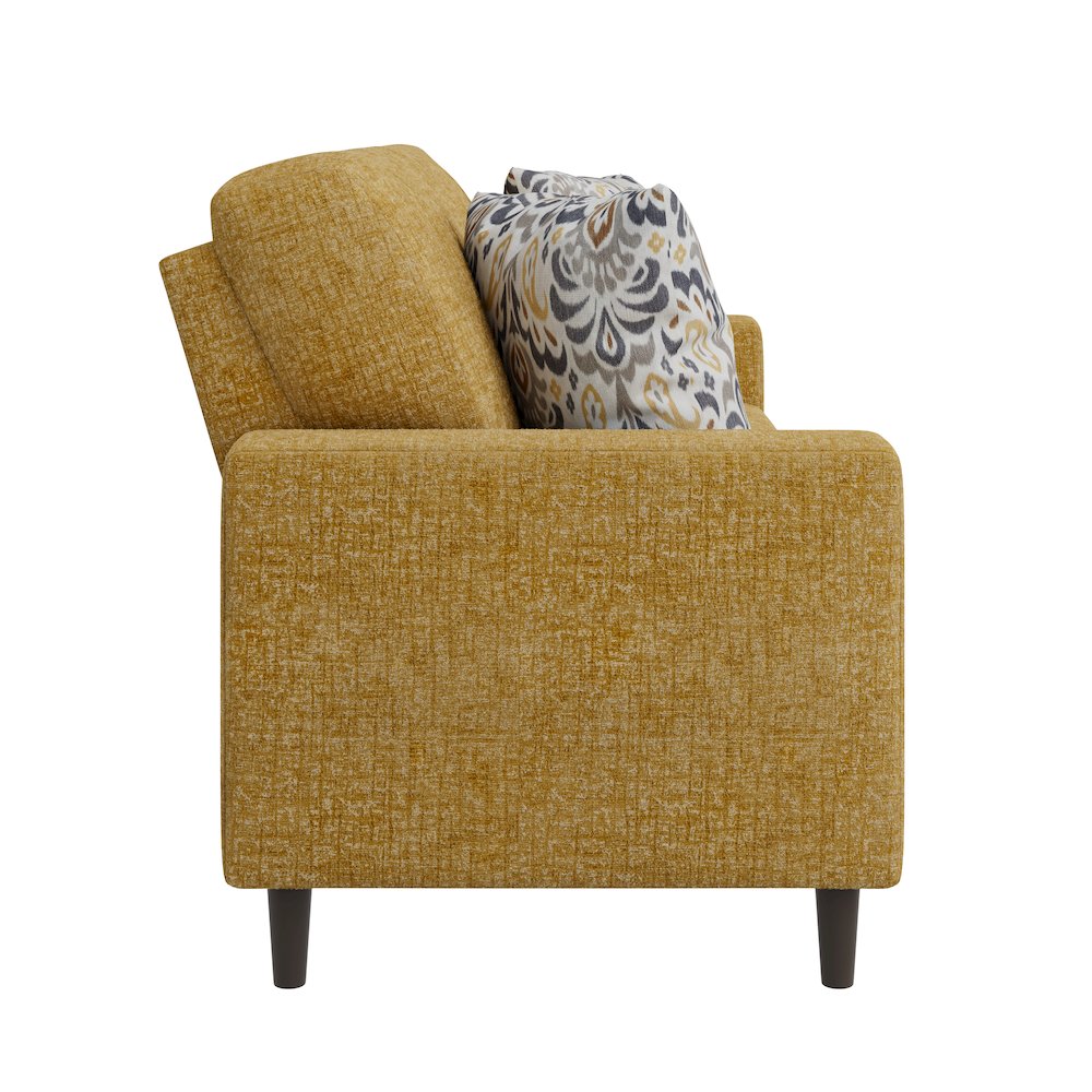 Small Space Sofa in Textured Mustard Yellow Chenille Fabric