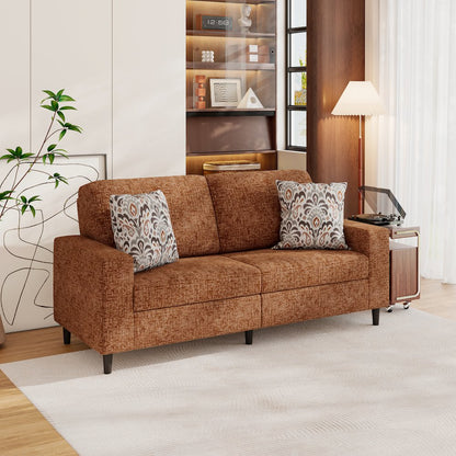Small Space Sofa in Textured Terra Cotta Red Chenille Fabric