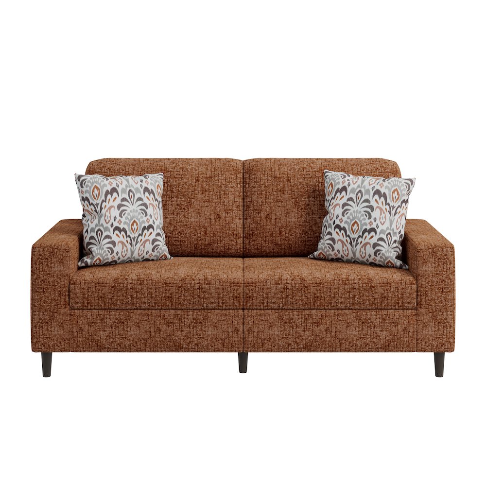 Small Space Sofa in Textured Terra Cotta Red Chenille Fabric