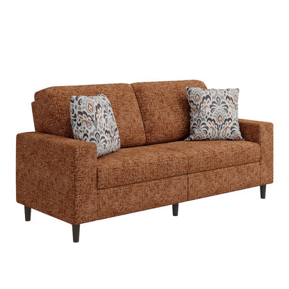 Small Space Sofa in Textured Terra Cotta Red Chenille Fabric