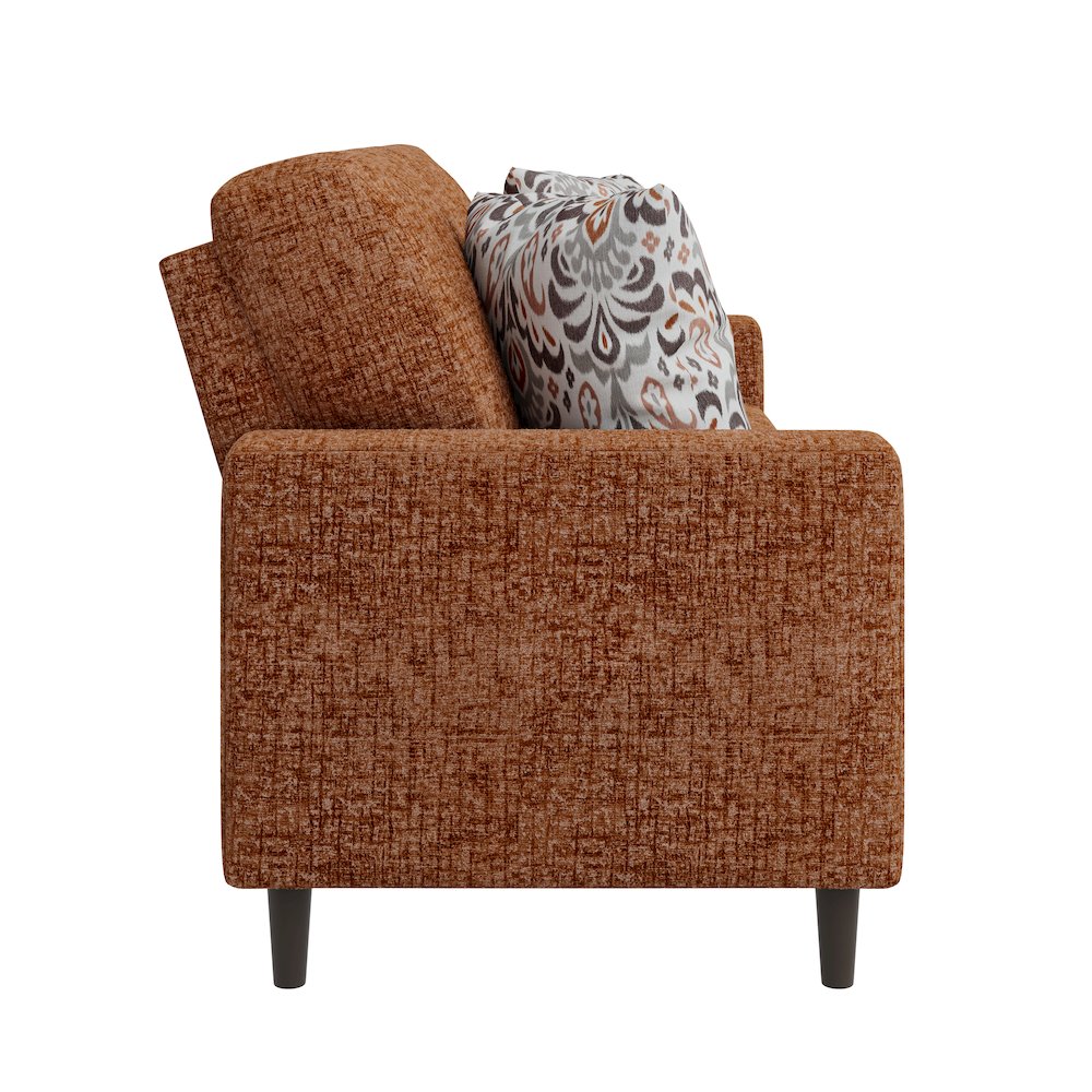 Small Space Sofa in Textured Terra Cotta Red Chenille Fabric