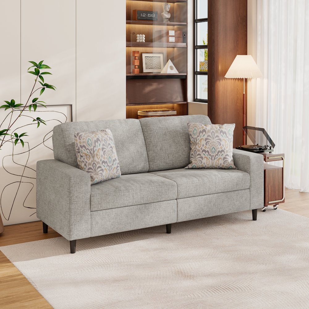 Small Space Sofa in Textured Sliver Pearl Chenille Fabric