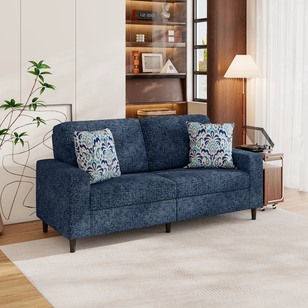 Small Space Sofa in Textured Navy Blue Chenille Fabric