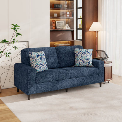 Small Space Sofa in Textured Navy Blue Chenille Fabric