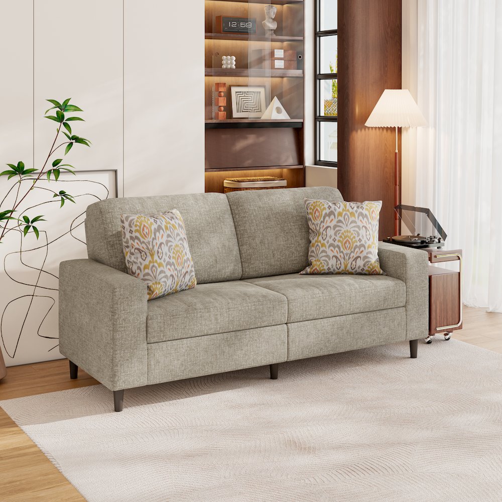 Small Space Sofa in Textured Taupe Chenille Fabric