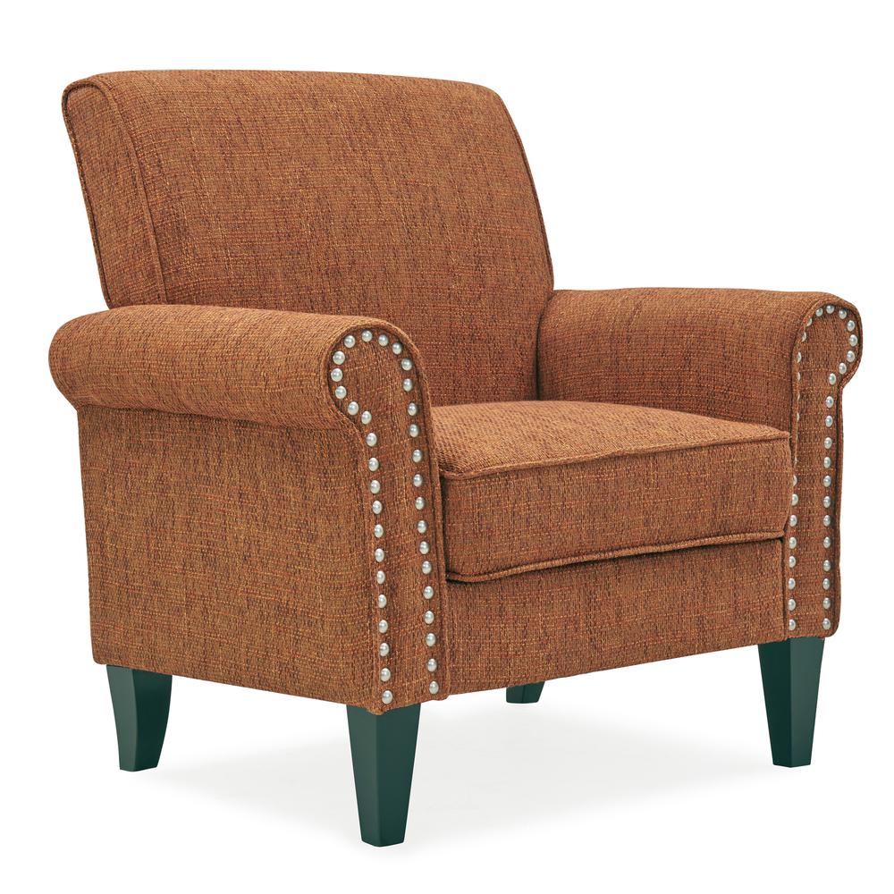 Traditional Armchair with Nailheads in Orange Tweed