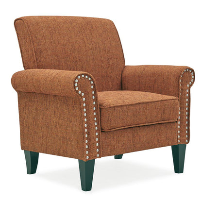 Traditional Armchair with Nailheads in Orange Tweed