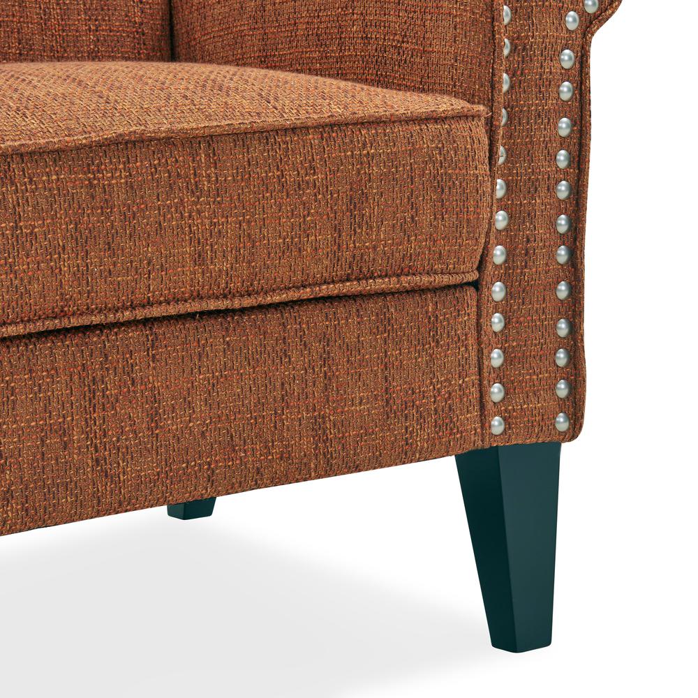 Traditional Armchair with Nailheads in Orange Tweed