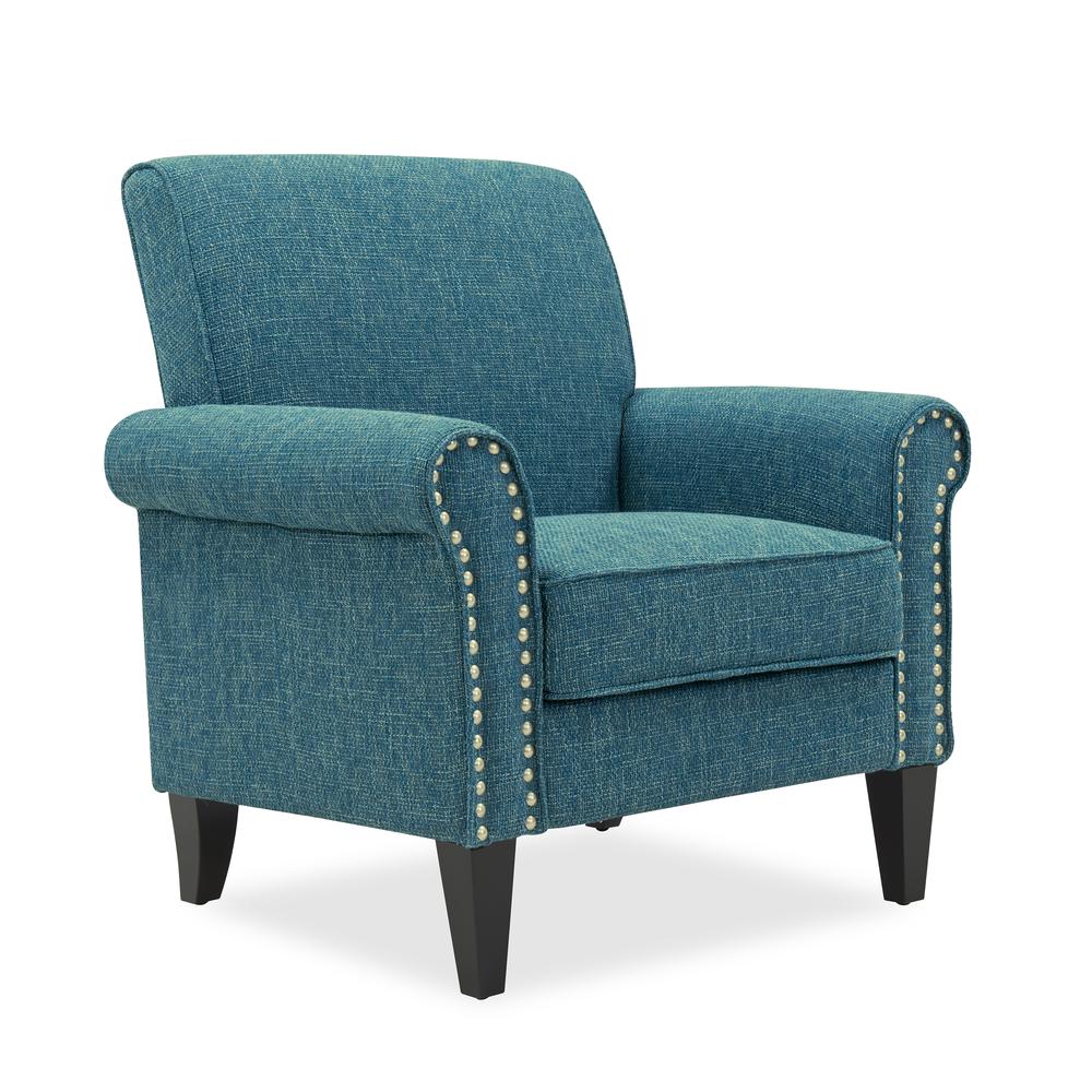 Traditional Armchair with Nailheads in Blue Tweed