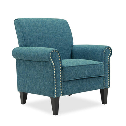 Traditional Armchair with Nailheads in Blue Tweed