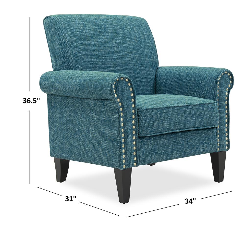 Traditional Armchair with Nailheads in Blue Tweed