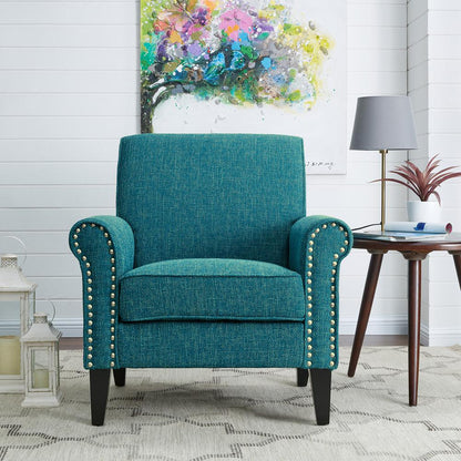 Traditional Armchair with Nailheads in Blue Tweed