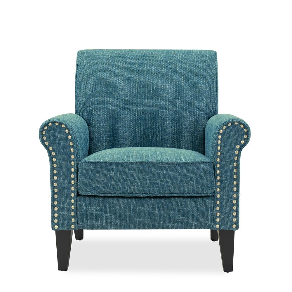 Traditional Armchair with Nailheads in Blue Tweed