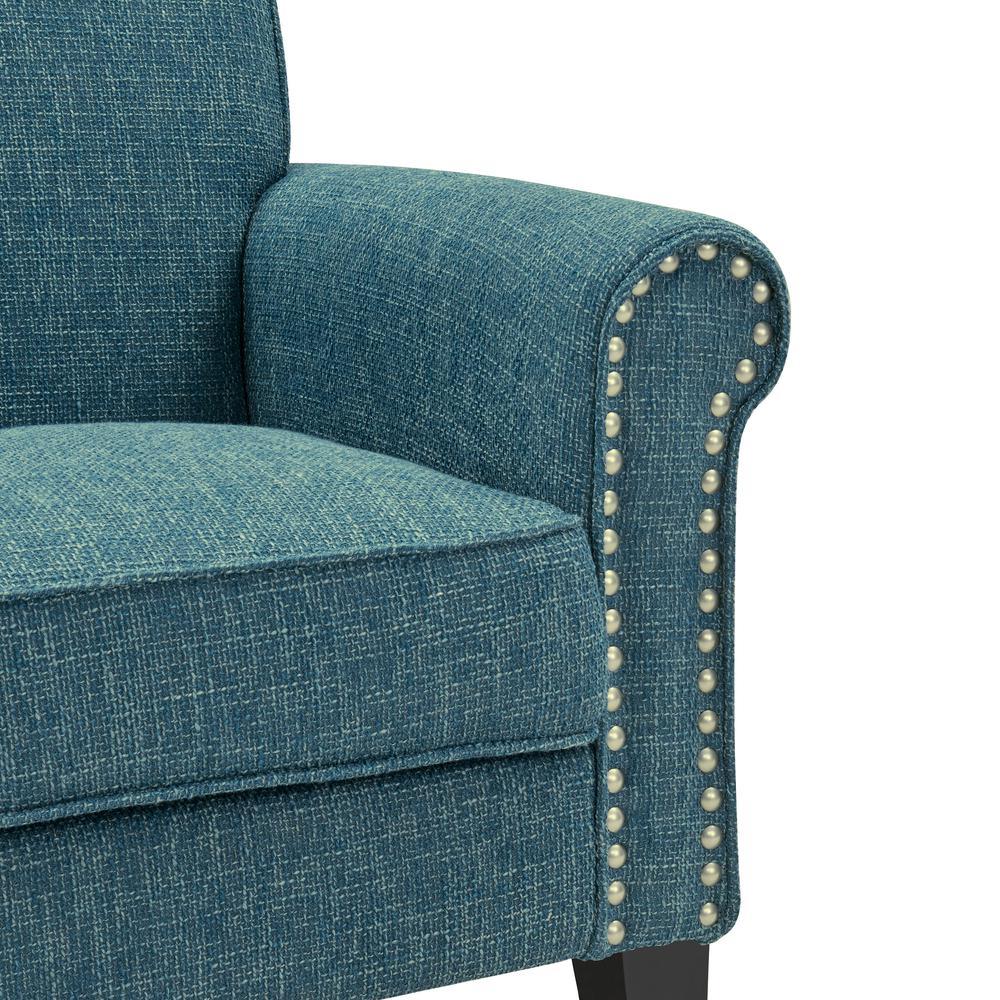 Traditional Armchair with Nailheads in Blue Tweed