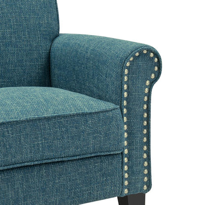 Traditional Armchair with Nailheads in Blue Tweed