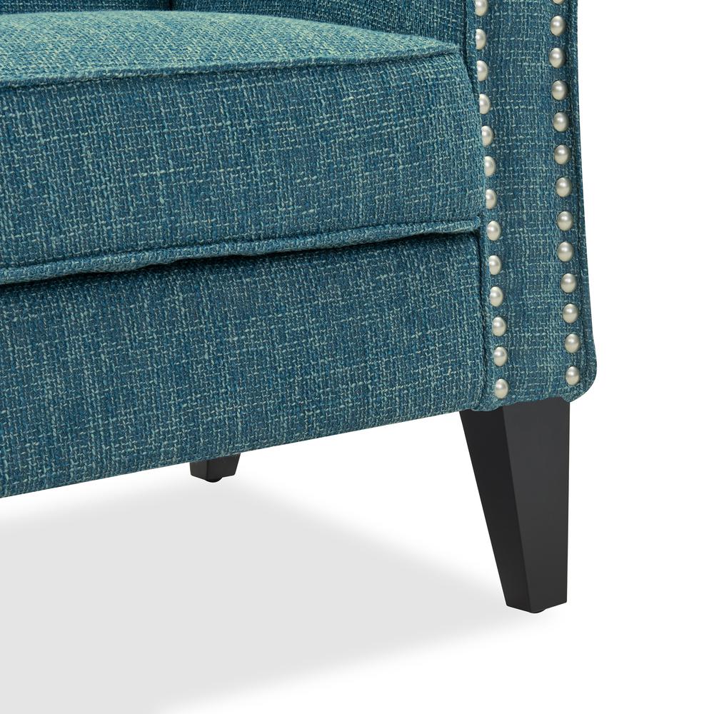Traditional Armchair with Nailheads in Blue Tweed