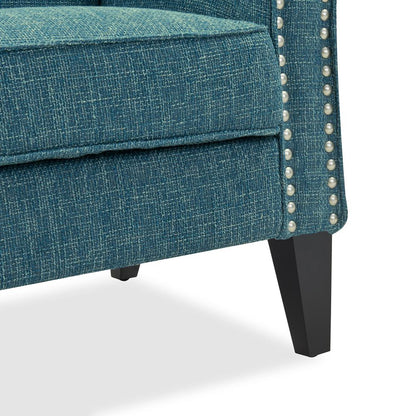 Traditional Armchair with Nailheads in Blue Tweed