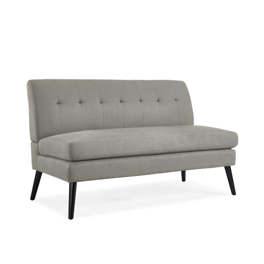 Armless Loveseat in Dove Grey Linen with Espresso Legs