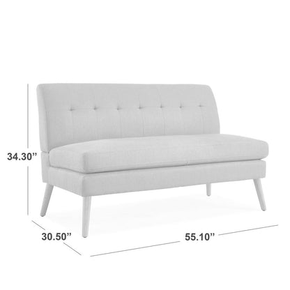 Armless Loveseat in Dove Grey Linen with Espresso Legs
