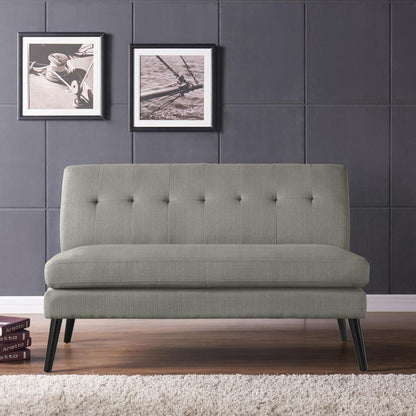 Armless Loveseat in Dove Grey Linen with Espresso Legs