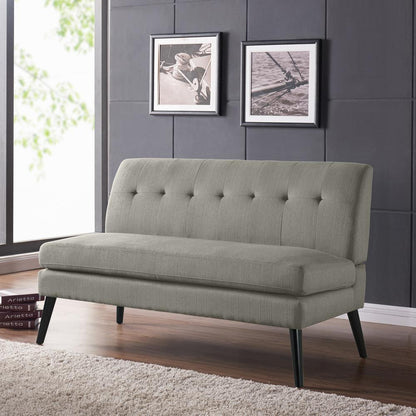 Armless Loveseat in Dove Grey Linen with Espresso Legs