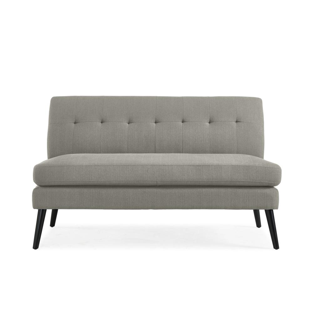 Armless Loveseat in Dove Grey Linen with Espresso Legs