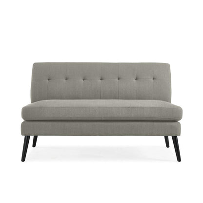 Armless Loveseat in Dove Grey Linen with Espresso Legs