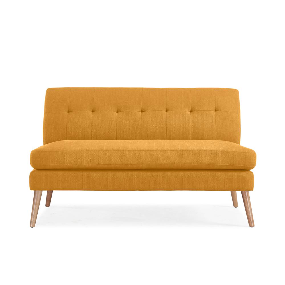 Armless Loveseat in Mustard Yellow Linen with Natural Legs