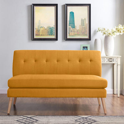Armless Loveseat in Mustard Yellow Linen with Natural Legs