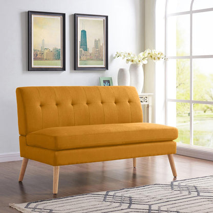 Armless Loveseat in Mustard Yellow Linen with Natural Legs