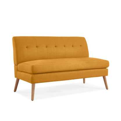 Armless Loveseat in Mustard Yellow Linen with Natural Legs