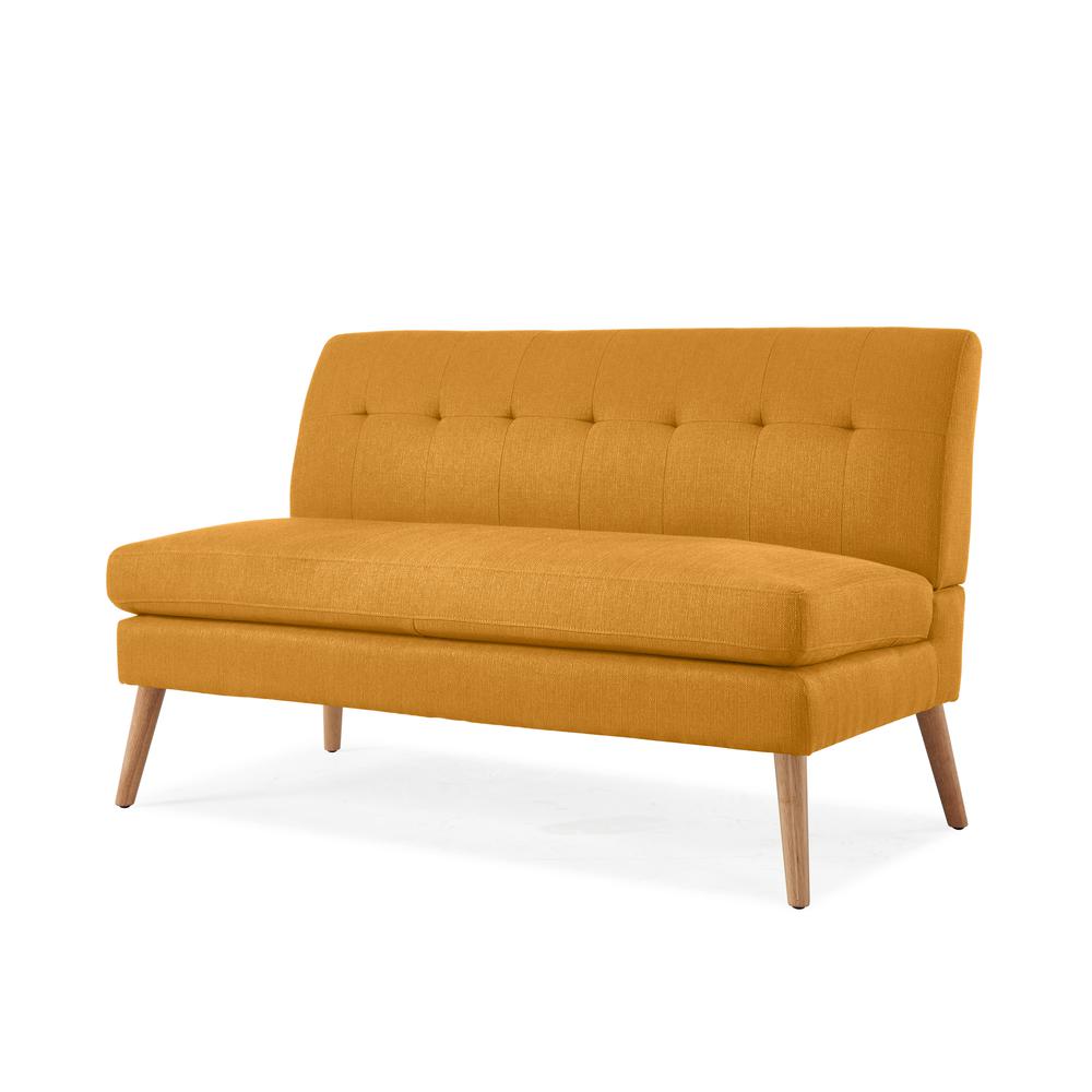 Armless Loveseat in Mustard Yellow Linen with Natural Legs