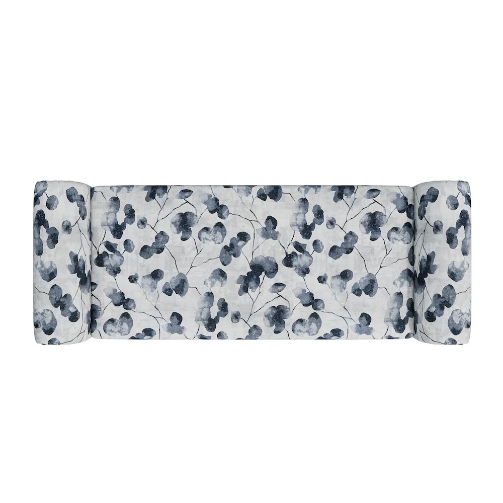 Rolled Arm Storage Ottoman in Black Floral Bonsai