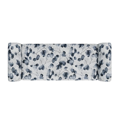 Rolled Arm Storage Ottoman in Black Floral Bonsai