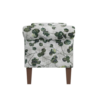 Rolled Arm Storage Ottoman in Green Floral Bonsai