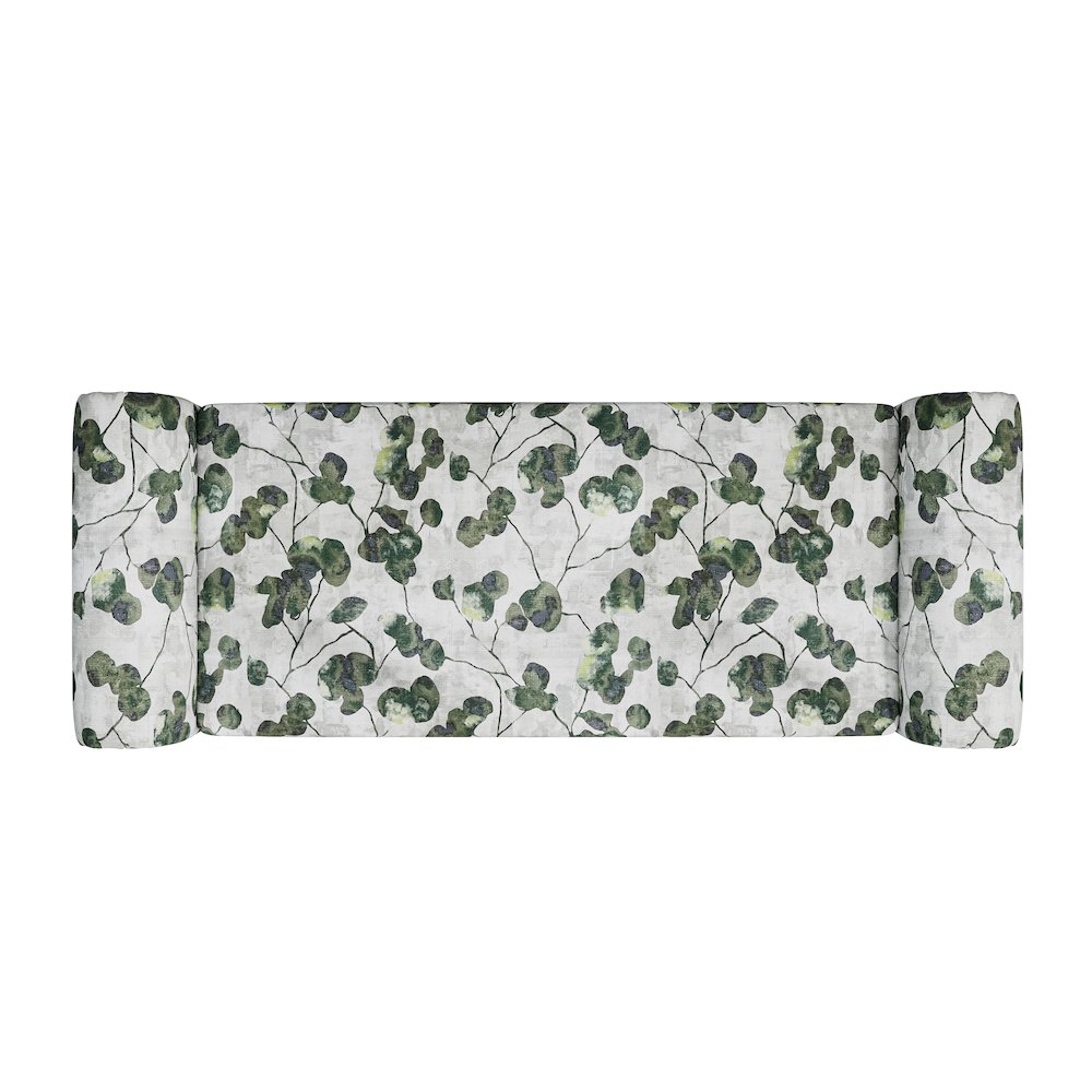 Rolled Arm Storage Ottoman in Green Floral Bonsai