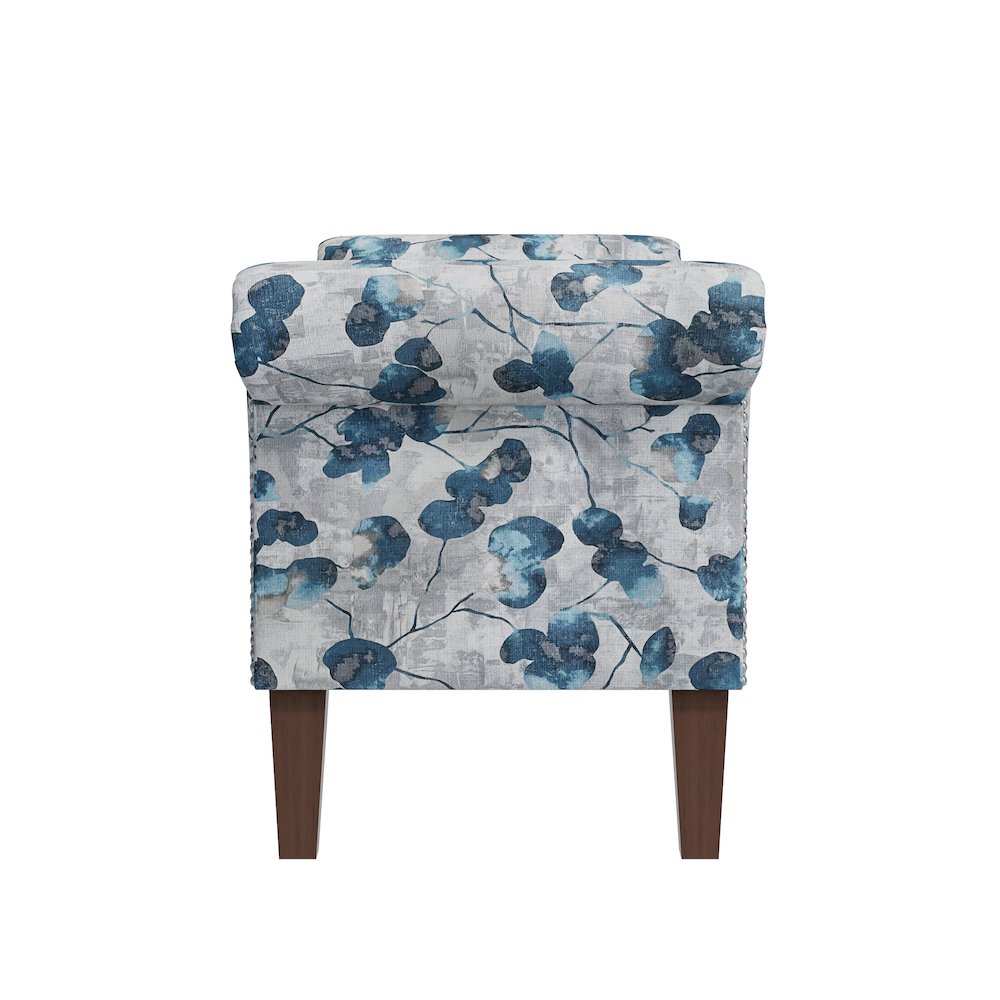 Rolled Arm Storage Ottoman in Blue Floral Bonsai