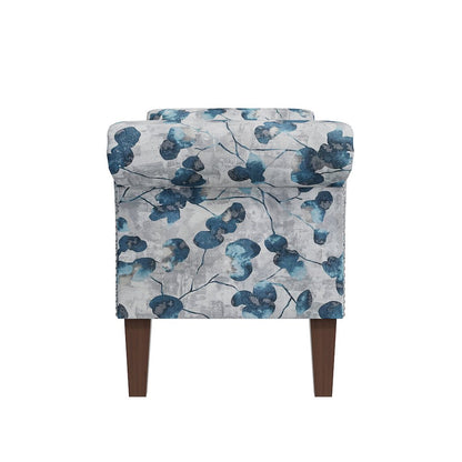 Rolled Arm Storage Ottoman in Blue Floral Bonsai