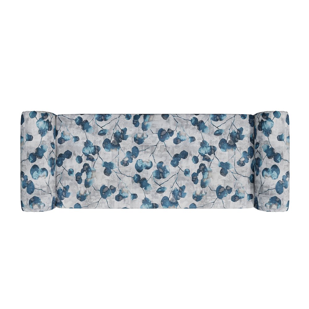 Rolled Arm Storage Ottoman in Blue Floral Bonsai