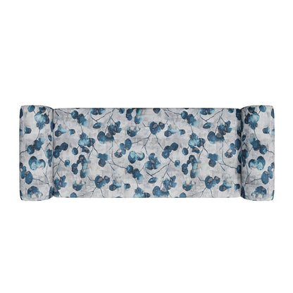 Rolled Arm Storage Ottoman in Blue Floral Bonsai