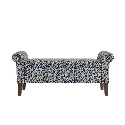 Rolled Arm Storage Ottoman in Black Curly Vine