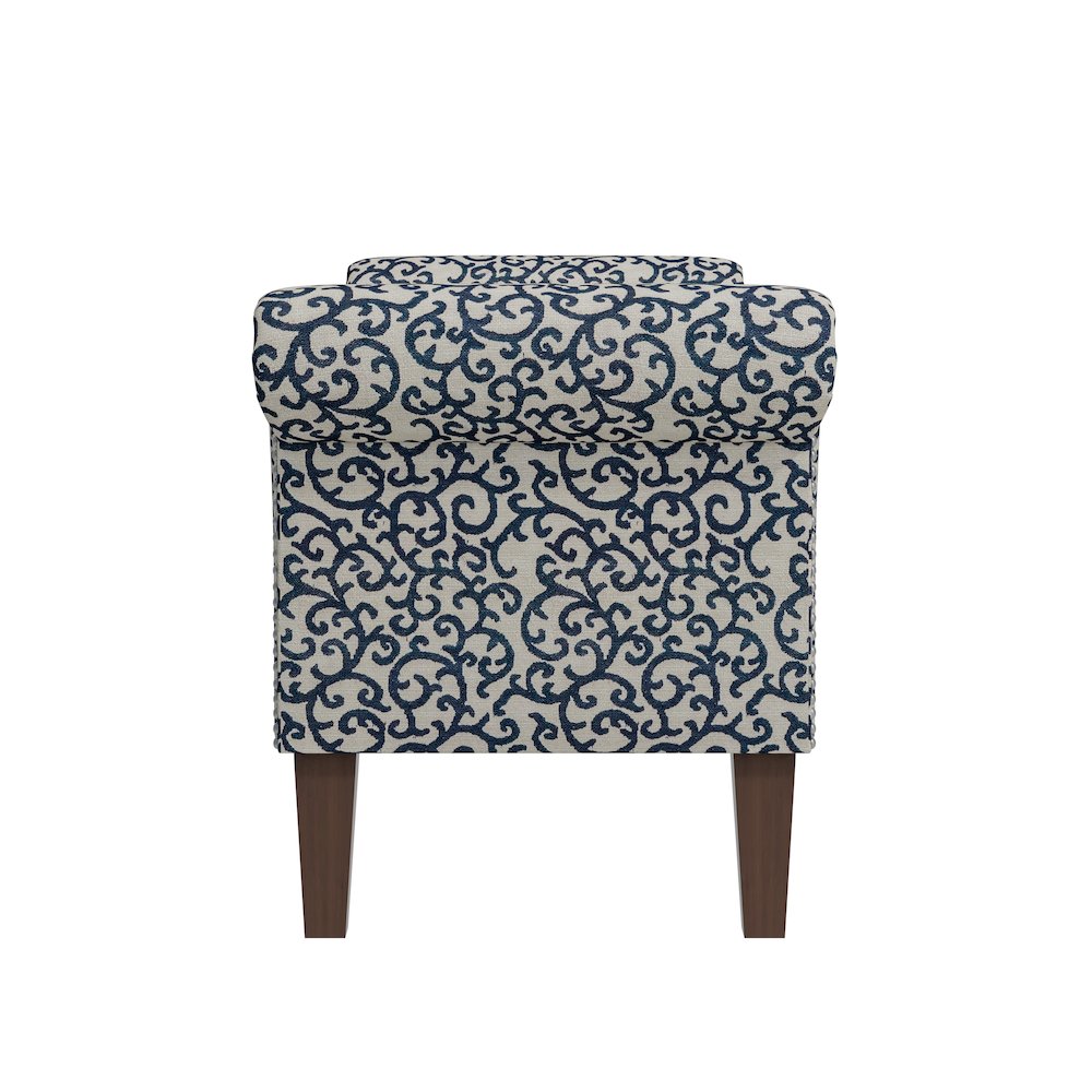 Rolled Arm Storage Ottoman in Black Curly Vine