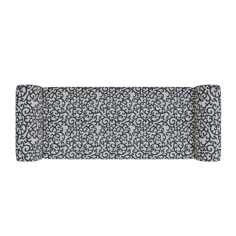 Rolled Arm Storage Ottoman in Black Curly Vine