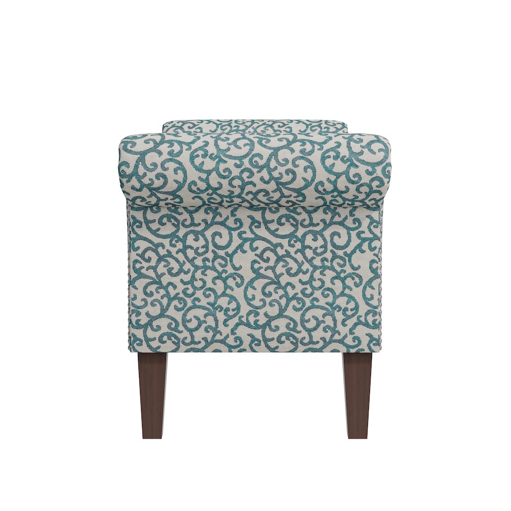 Rolled Arm Storage Ottoman in Blue Curly Vine